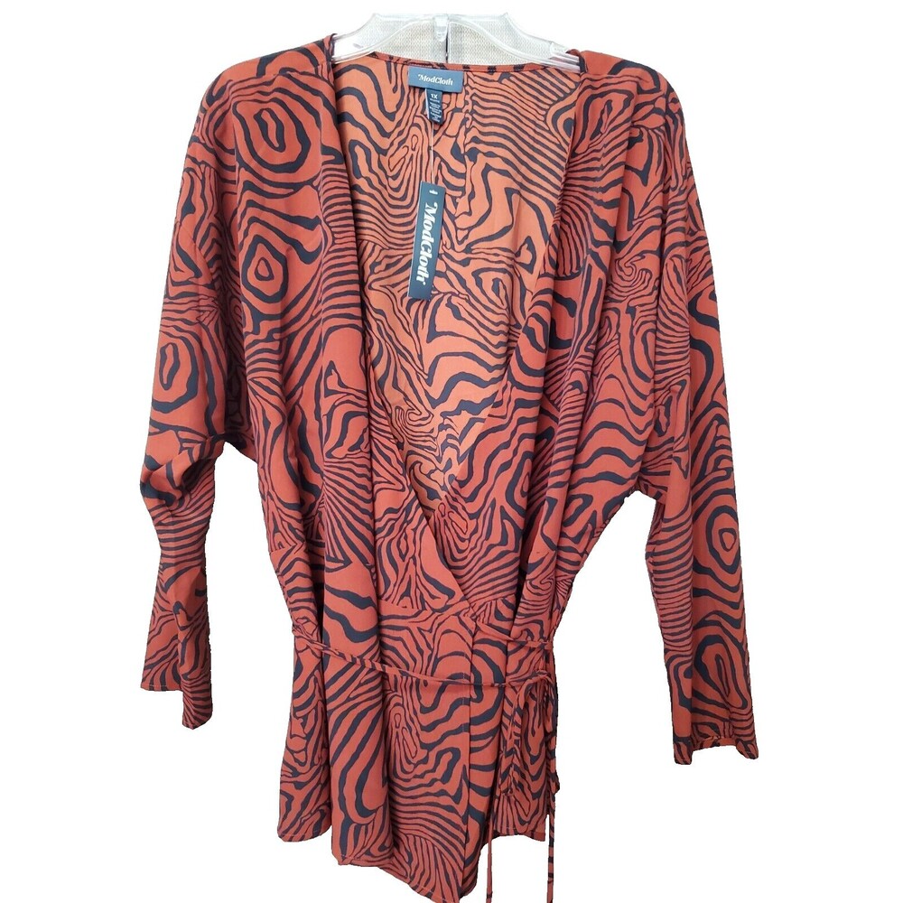 Modcloth Rust Red Zebra Print True Wrap Deep V-Neck Blouse Size 1X NWT